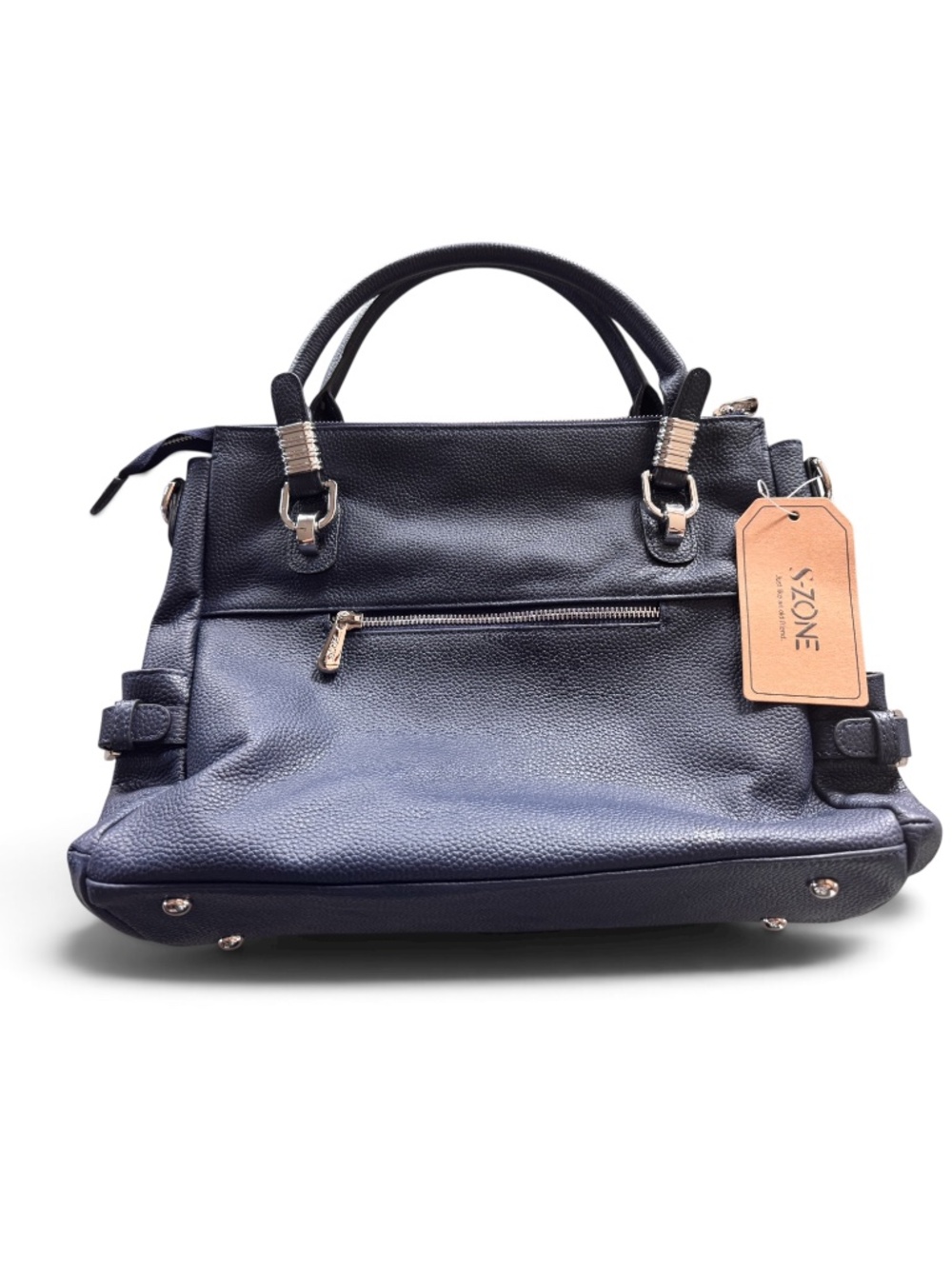 S-ZONE Genuine Pebbled Leather Navy Satchel Weekender Carryall Bag